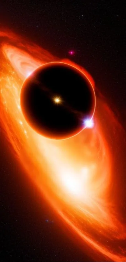 Fiery cosmic vortex with planet eclipse on mobile wallpaper.