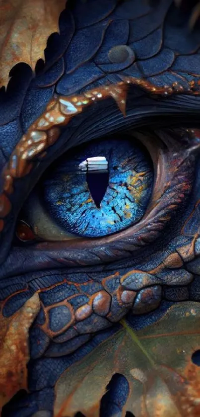 Close-up of a detailed dragon eye in vivid blue hues.