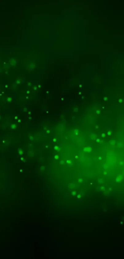 Vibrant green glow mobile wallpaper with scattered particles.