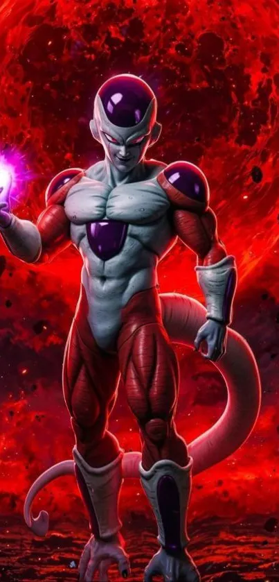 Epic alien warrior in cosmic setting with red moon.