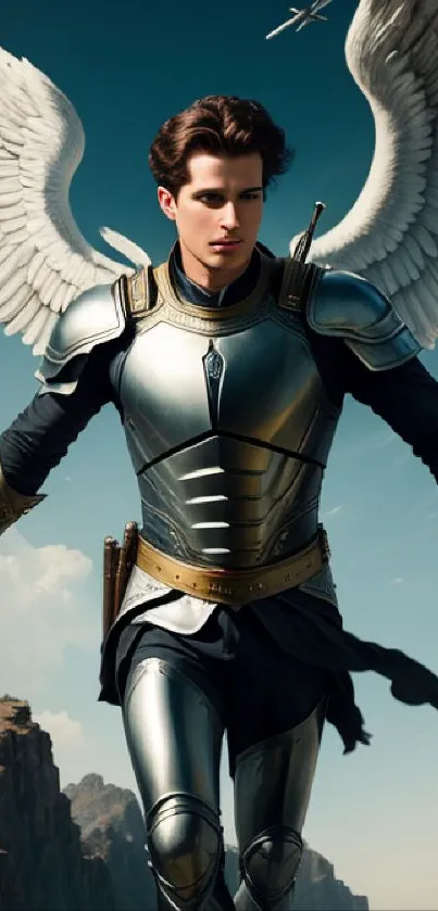 Epic angelic warrior with wings in fantasy setting.