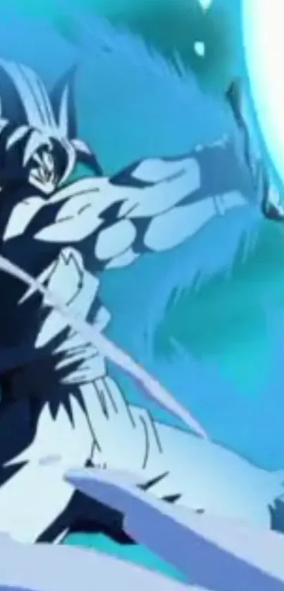 Epic anime action scene with blue energy.