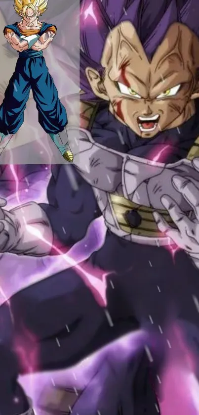 Anime character with electrifying purple energy in action pose.