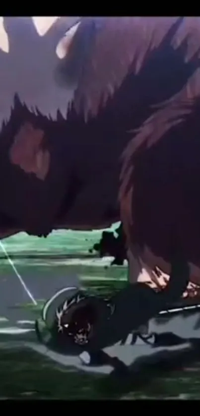 Epic anime battle scene with dark tones.