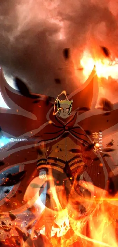 Epic anime battle scene with fiery colors.