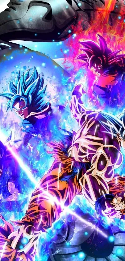 Dynamic anime battle scene with vibrant colors and powerful energy.