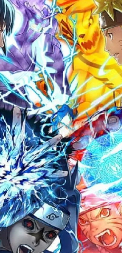 Anime characters in a vibrant battle scene wallpaper.