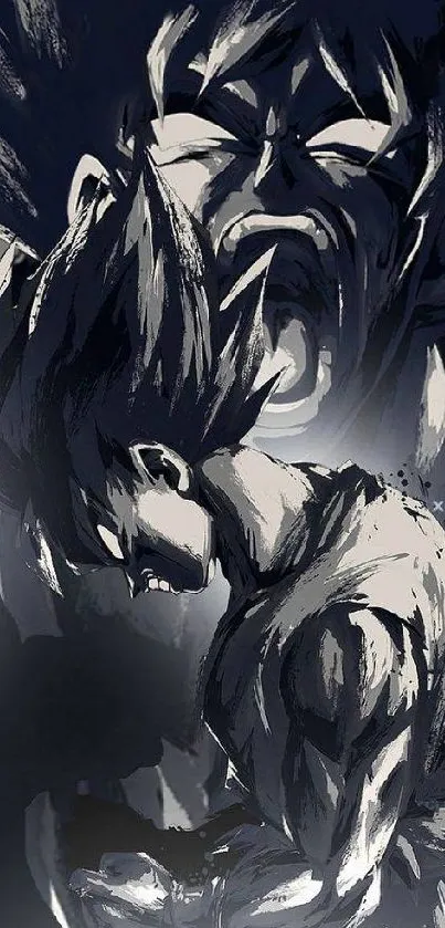 Intense monochrome anime character art wallpaper for mobile.