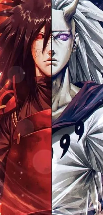 Epic anime character split design mobile wallpaper.