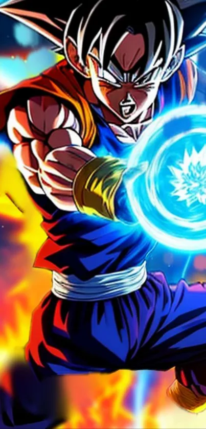 Vibrant anime character unleashing energy blast in dynamic illustration.