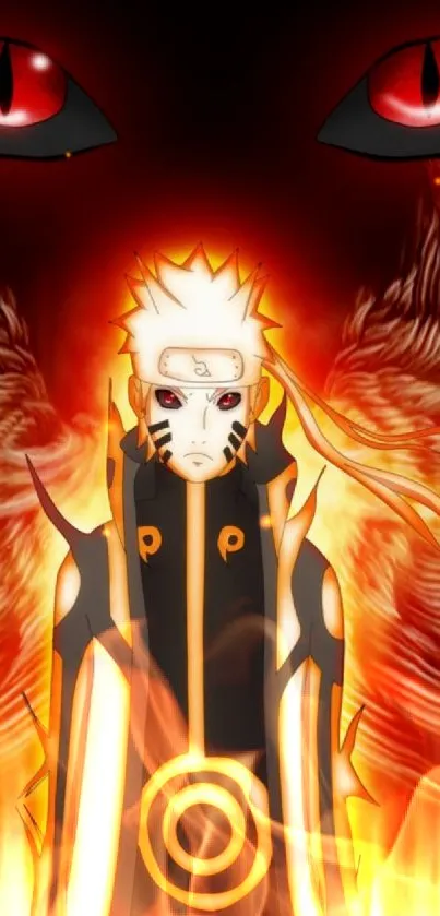 Fiery anime character with bold red-orange theme and dramatic eyes.