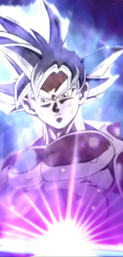 Anime character with intense purple energy aura.