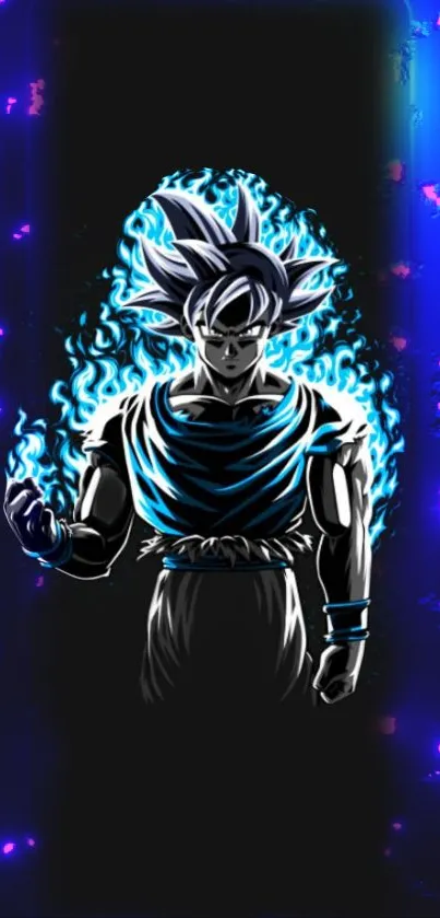 Epic anime character with blue aura wallpaper.