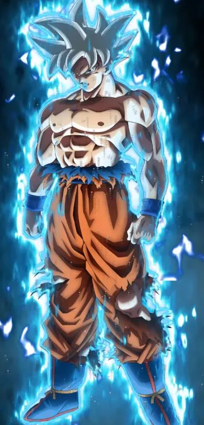 Dynamic anime character with blue energy aura.