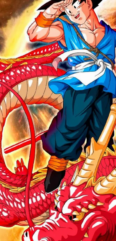 Anime character with a red dragon in vibrant colors.