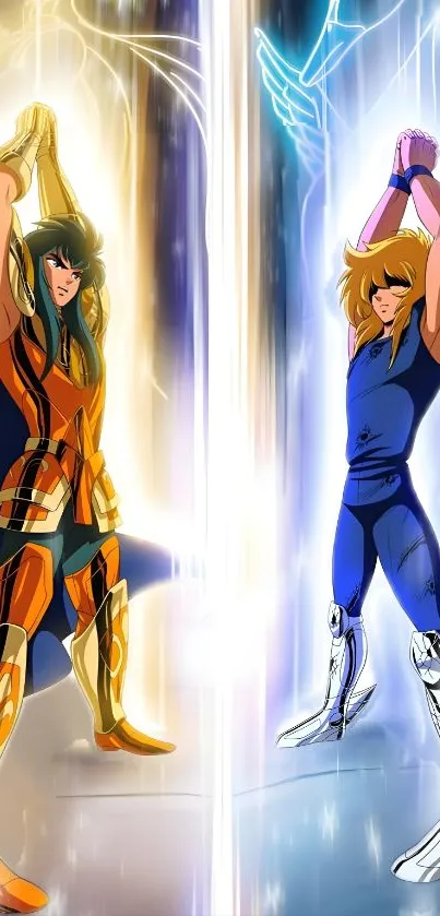 Epic anime duel in vibrant colors showcasing legendary characters.