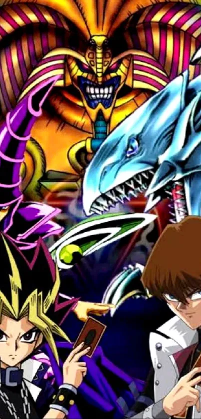 Epic anime duel with vibrant colors and dragons.