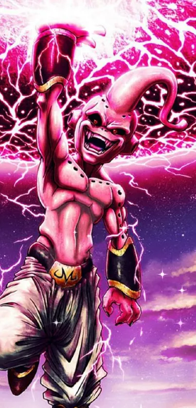 Anime character with electric pink energy background.