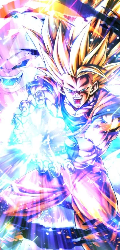 Anime character unleashing powerful energy blast in vibrant colors.