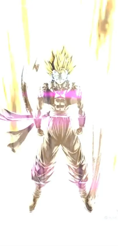 Anime hero surrounded by glowing energy aura in powerful stance.