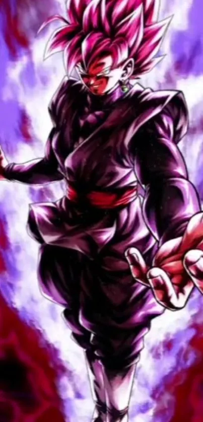 Anime hero with intense purple energy aura in vibrant artwork.