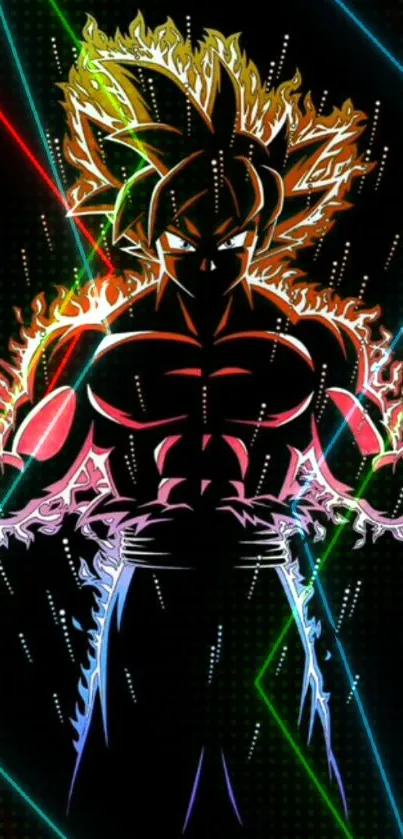 Intense anime character with neon energy aura on a dark background.