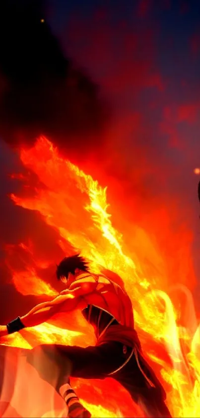 Epic anime character engulfed in flames