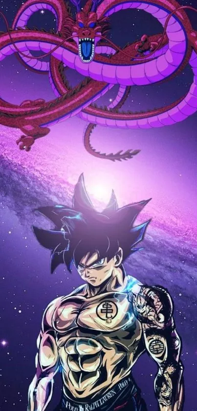 Anime warrior with dragon in galaxy setting.