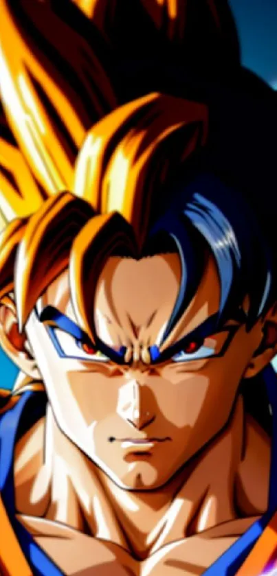 Epic anime hero with spiky orange hair and blue aura.