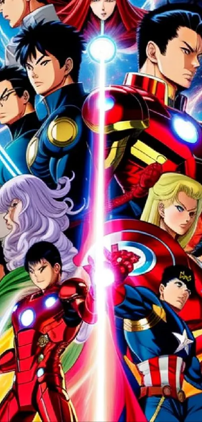 Anime superheroes in epic action pose wallpaper.