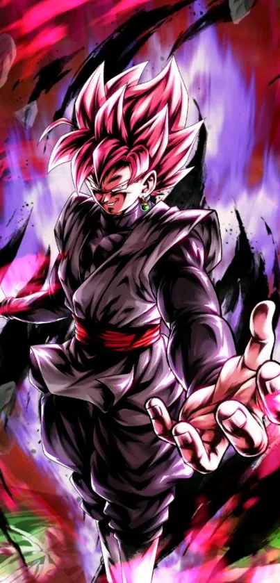 Epic anime hero with vibrant pink and purple hues, intense action scene.