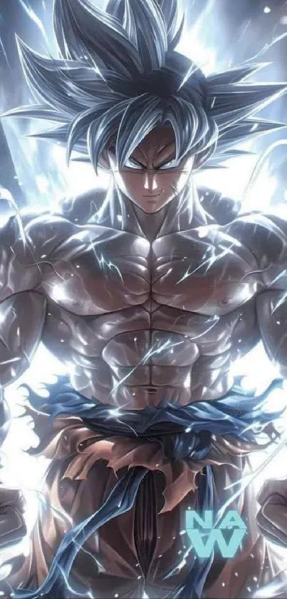 Epic anime hero with dynamic energy and power bursting.