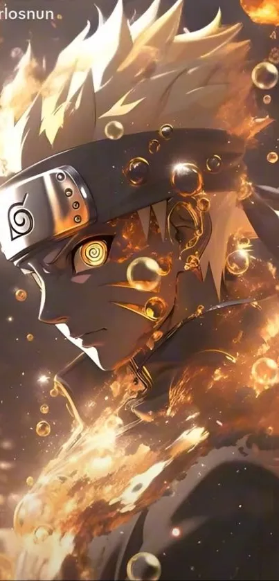 Anime character engulfed in fiery orange energy, creating an epic visual. Perfect for fans.