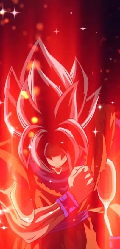 Anime character emanating a powerful red aura with glowing effects.