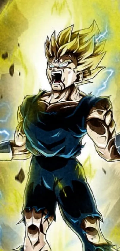 Anime character transforming with a surge of electric energy, in a dynamic pose.