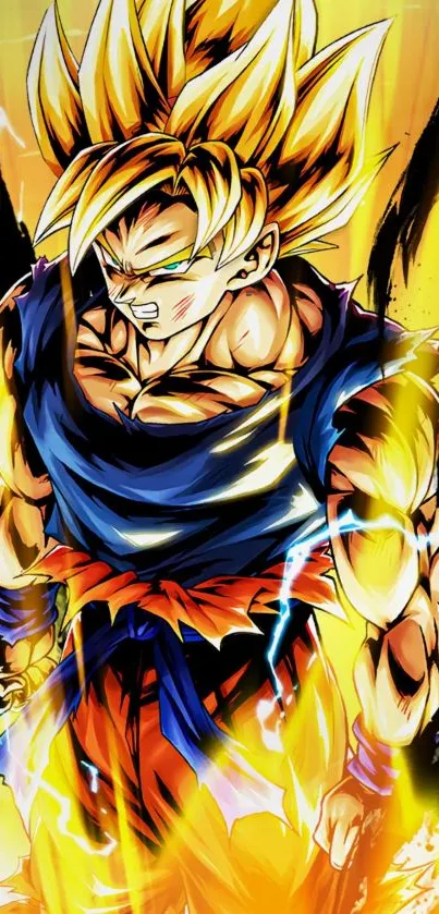 Anime character with glowing yellow aura in powerful stance.