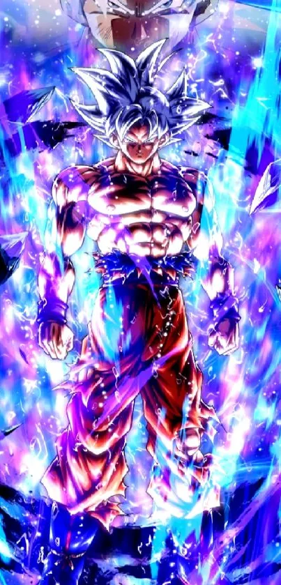 Anime character with vibrant blue energy aura.