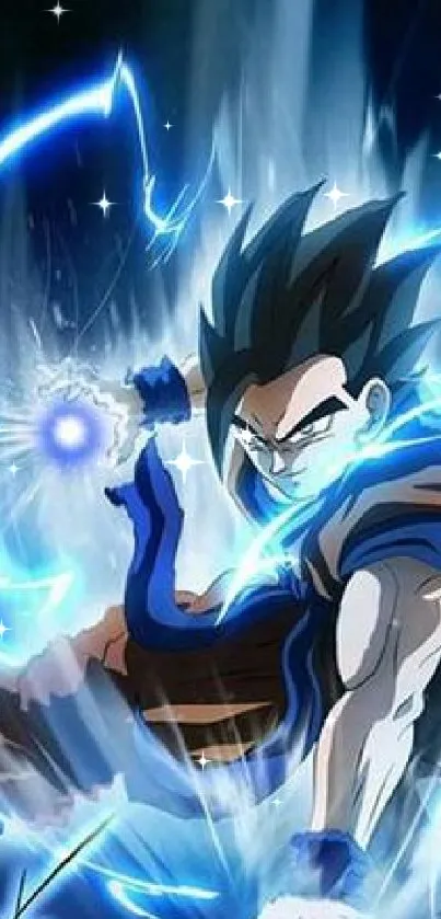 Anime character with blue energy aura.