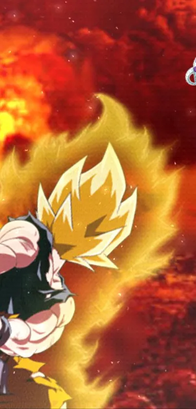 Epic anime showdown with fiery aura on mobile wallpaper.