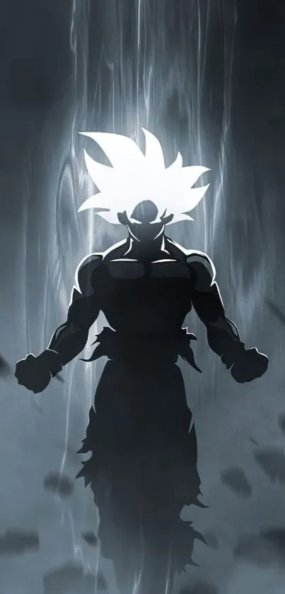 Epic anime silhouette in dynamic action on a phone wallpaper.