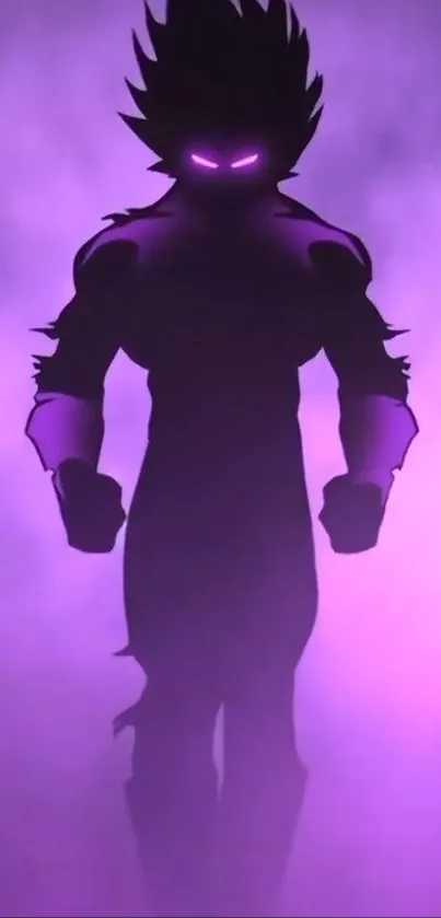 Silhouette of powerful anime figure glowing in purple aura.