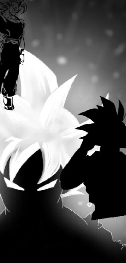 Anime character silhouette in monochrome with dynamic contrasts.