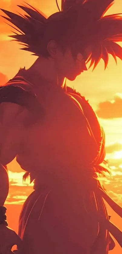 Epic anime silhouette against a vibrant sunset.