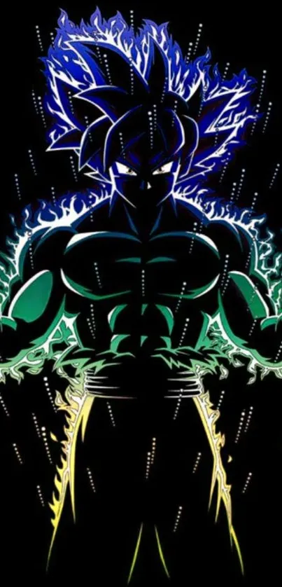 Anime Super Saiyan with glowing energy aura on black background.