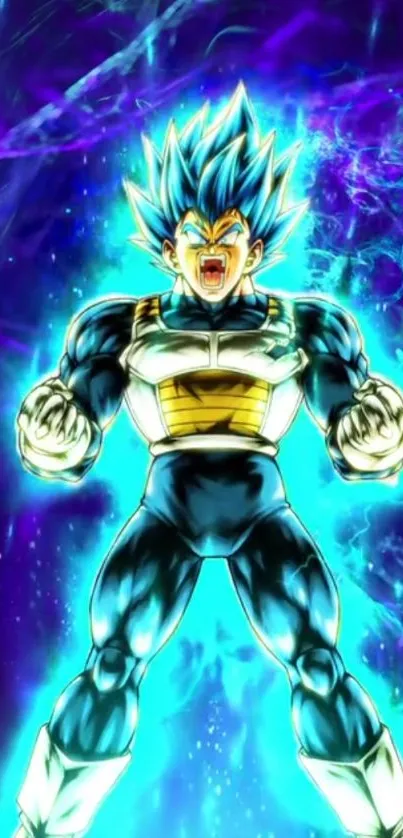 Electrifying anime Super Saiyan with a vibrant energy aura.