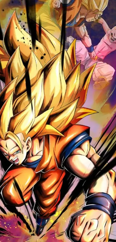 Dynamic Super Saiyan anime character in action-packed wallpaper.