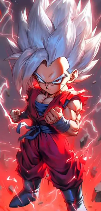 Epic anime warrior with vibrant red aura and powerful pose.