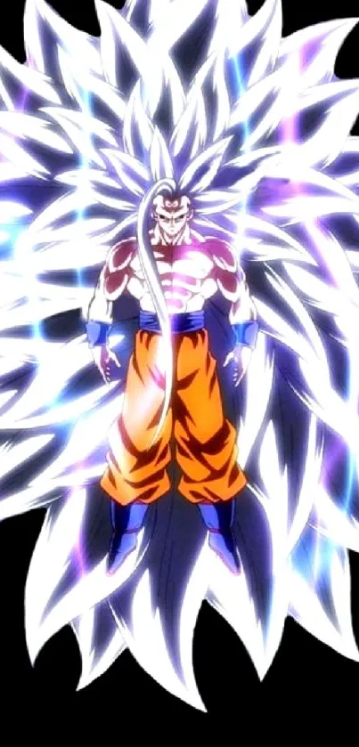 Epic anime warrior with radiant aura on a dark background.