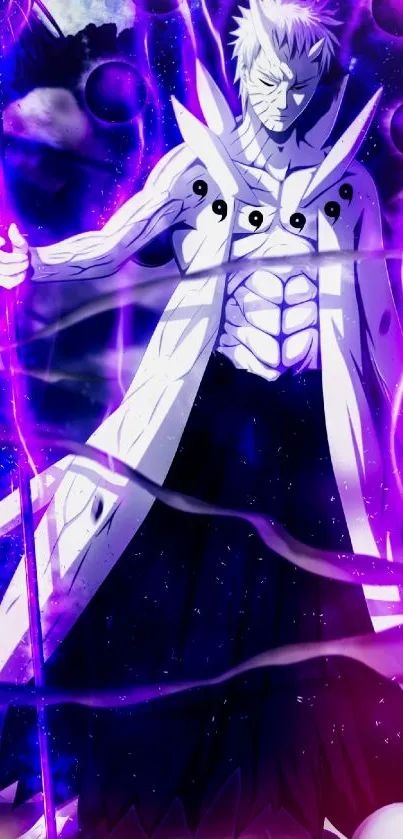 Epic anime warrior with vibrant purple elements.