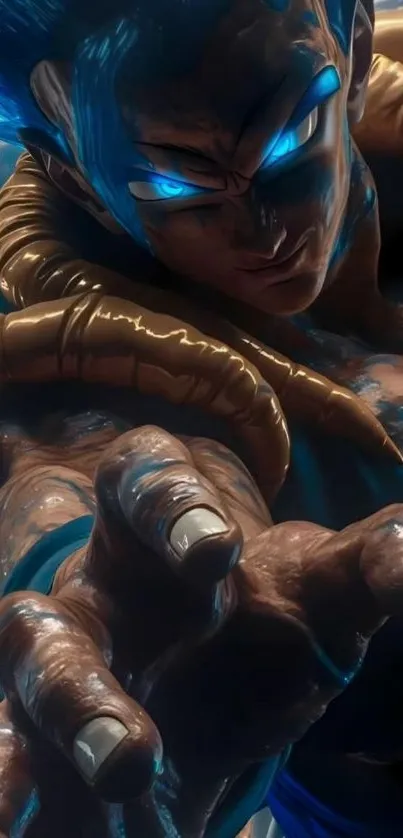 Anime warrior with blue energy aura